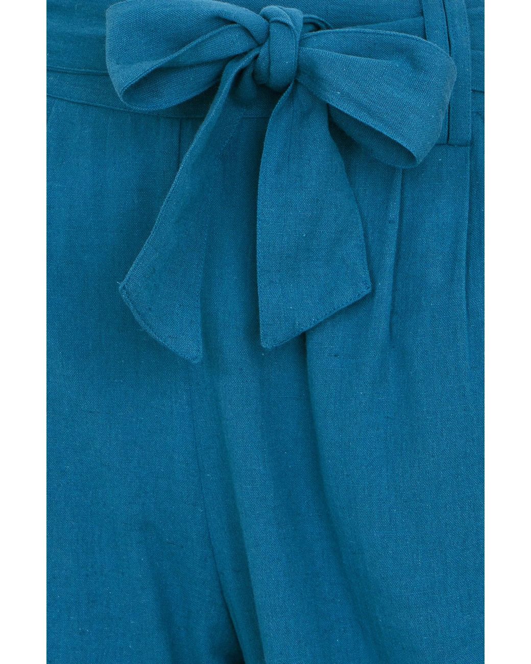 Yumi' Blue Linen Mix Cropped Trousers With Tie Belt