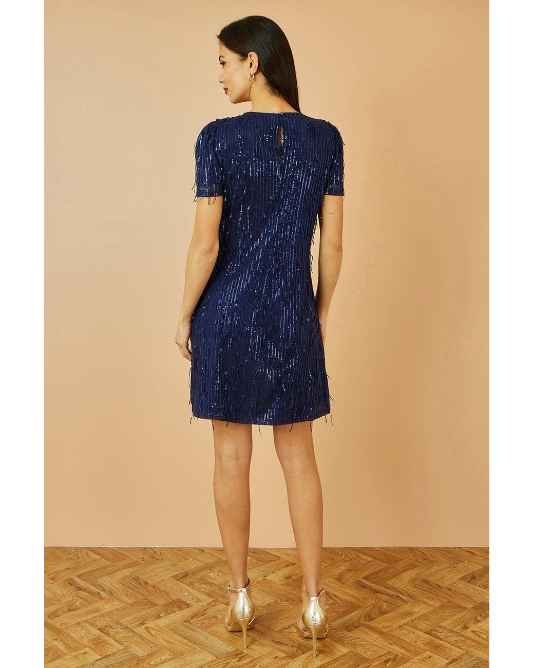 Yumi' Blue Dripping Sequin Tunic Dress