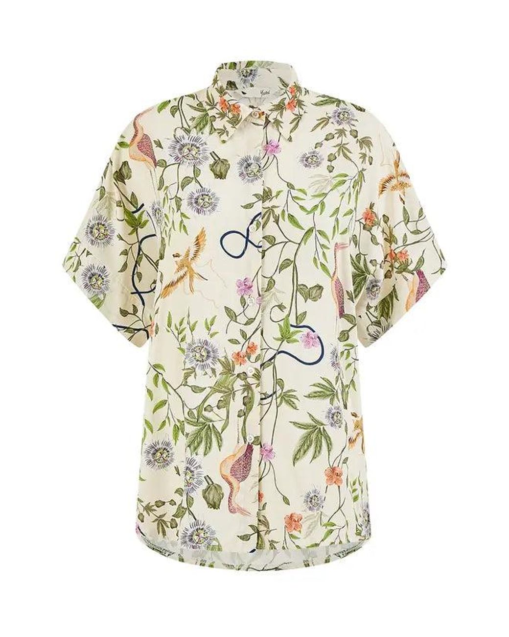 Yumi' Natural Relaxed Fit Shirt With Botanical Print
