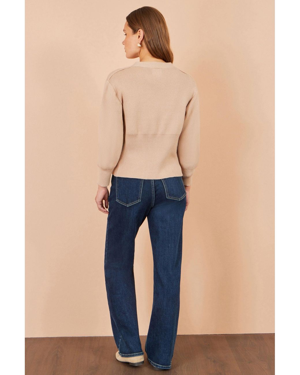 Yumi' Natural Knitted Button Cardigan