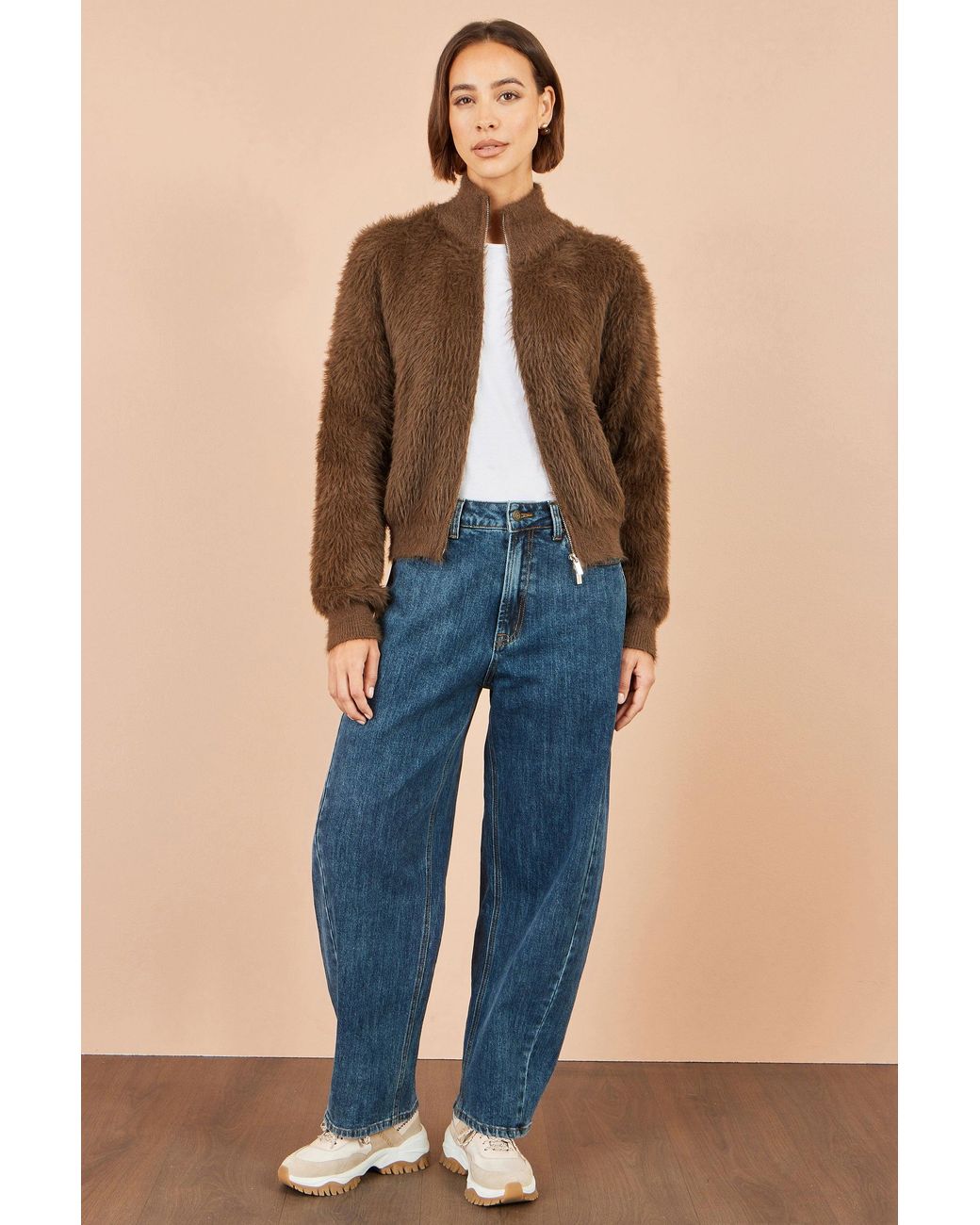 Yumi' Blue Eyelash Zip Knitted Jacket