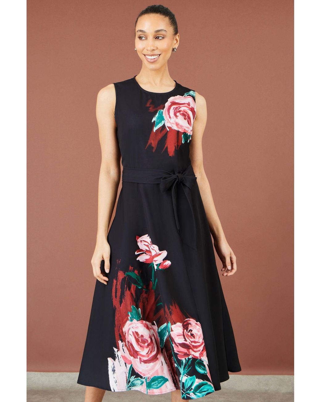 Yumi' Blue Abstract Floral Skater Midi Dress
