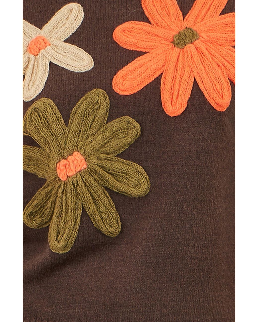 Yumi' Blue Knitted High Neck Jumper With Applique Flowers