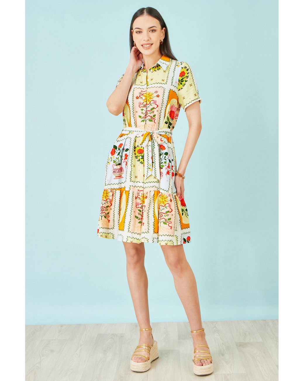 Yumi' Multicolor Multicolour Sun Patchwork Print Shirt Dress