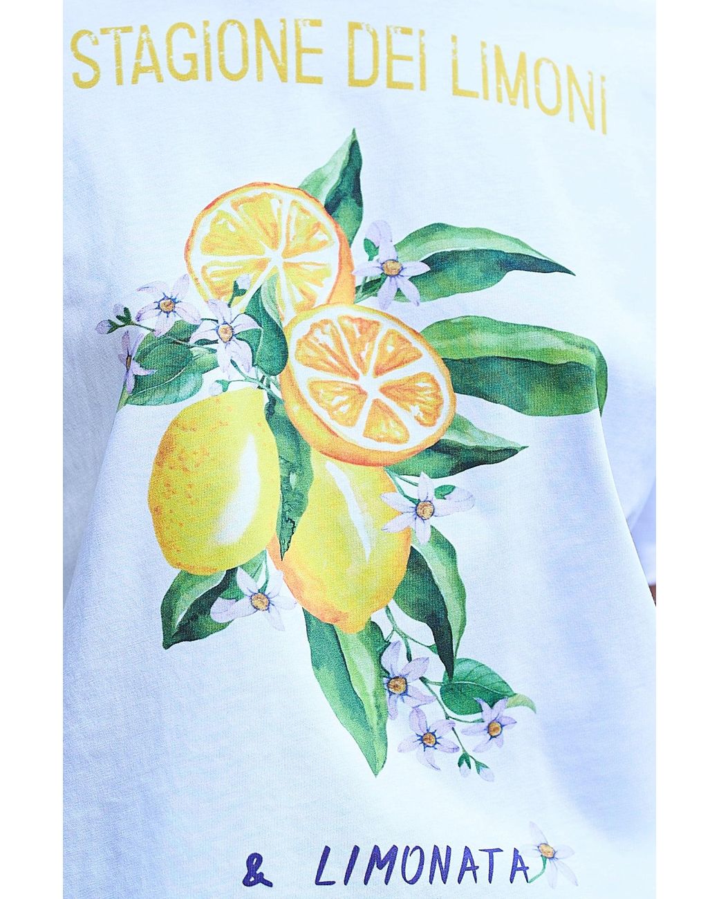 Yumi' Blue Retro Relaxed Lemon Print Cotton T Shirt