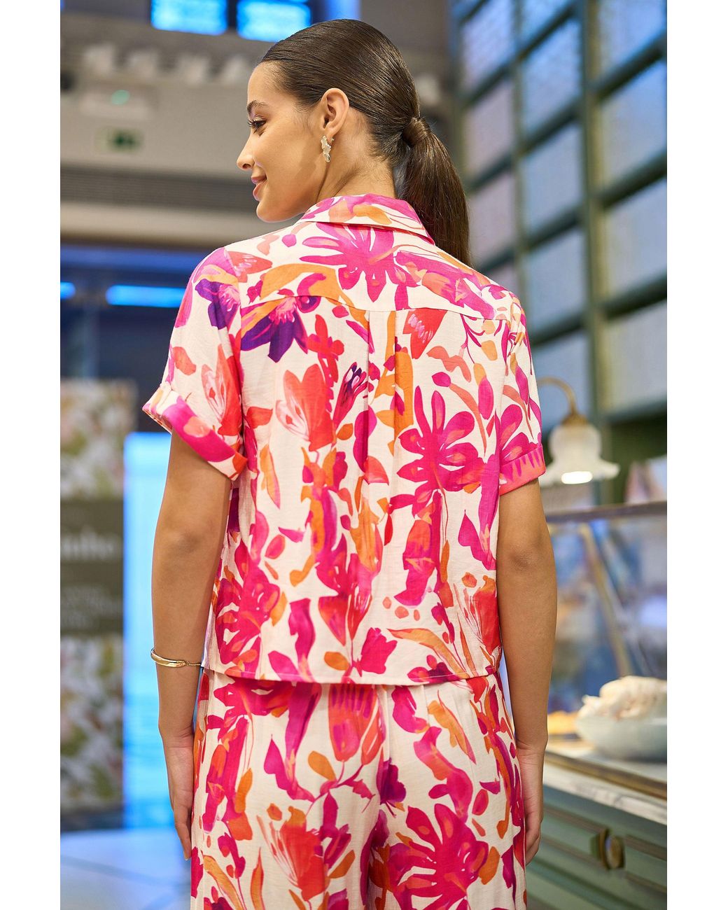 Yumi' Blue Abstract Floral Shirt