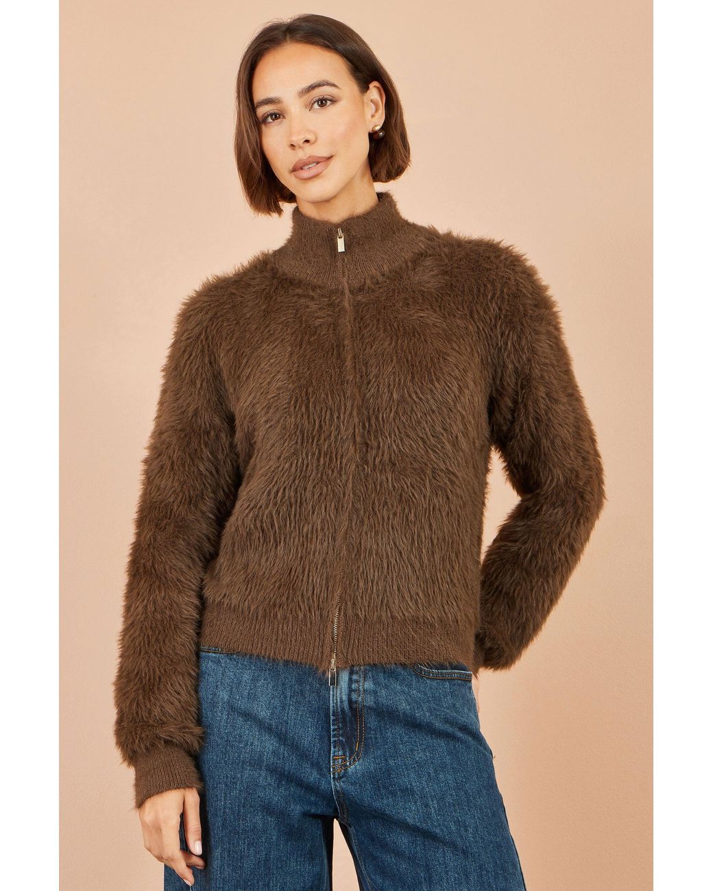 Yumi' Blue Eyelash Zip Knitted Jacket