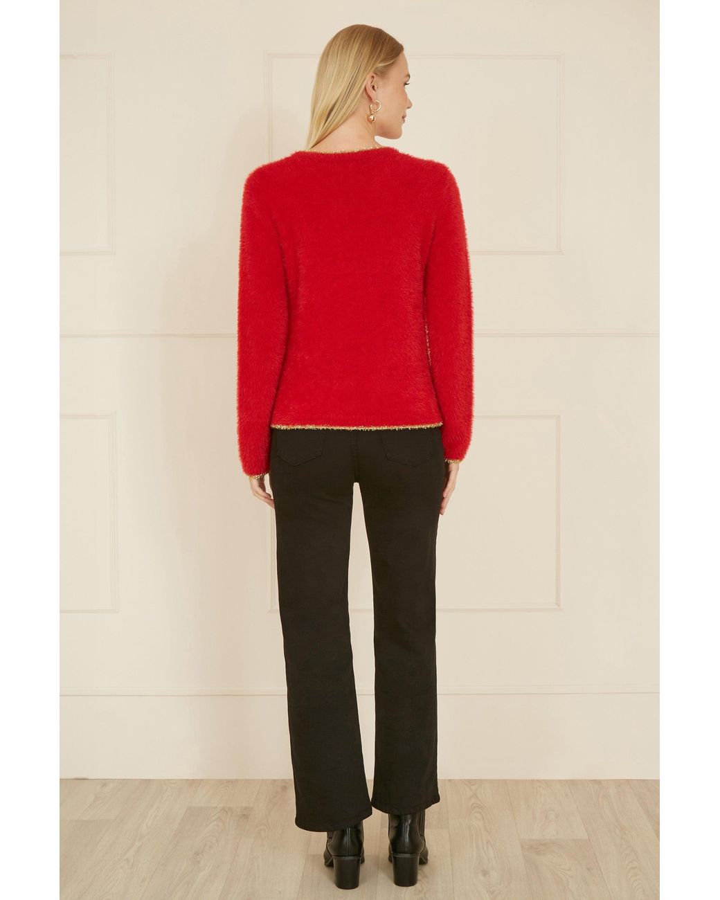 Yumi' Red Knitted Fluffy Christmas Star Jumper
