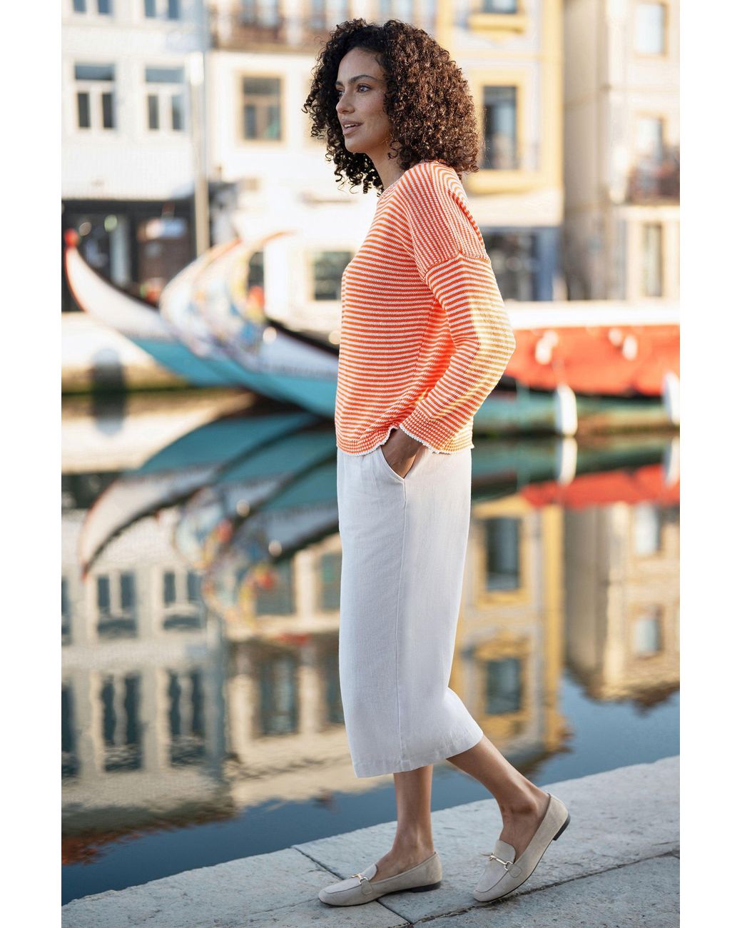 Yumi' Orange Knitted Stripe Relaxed Jumper