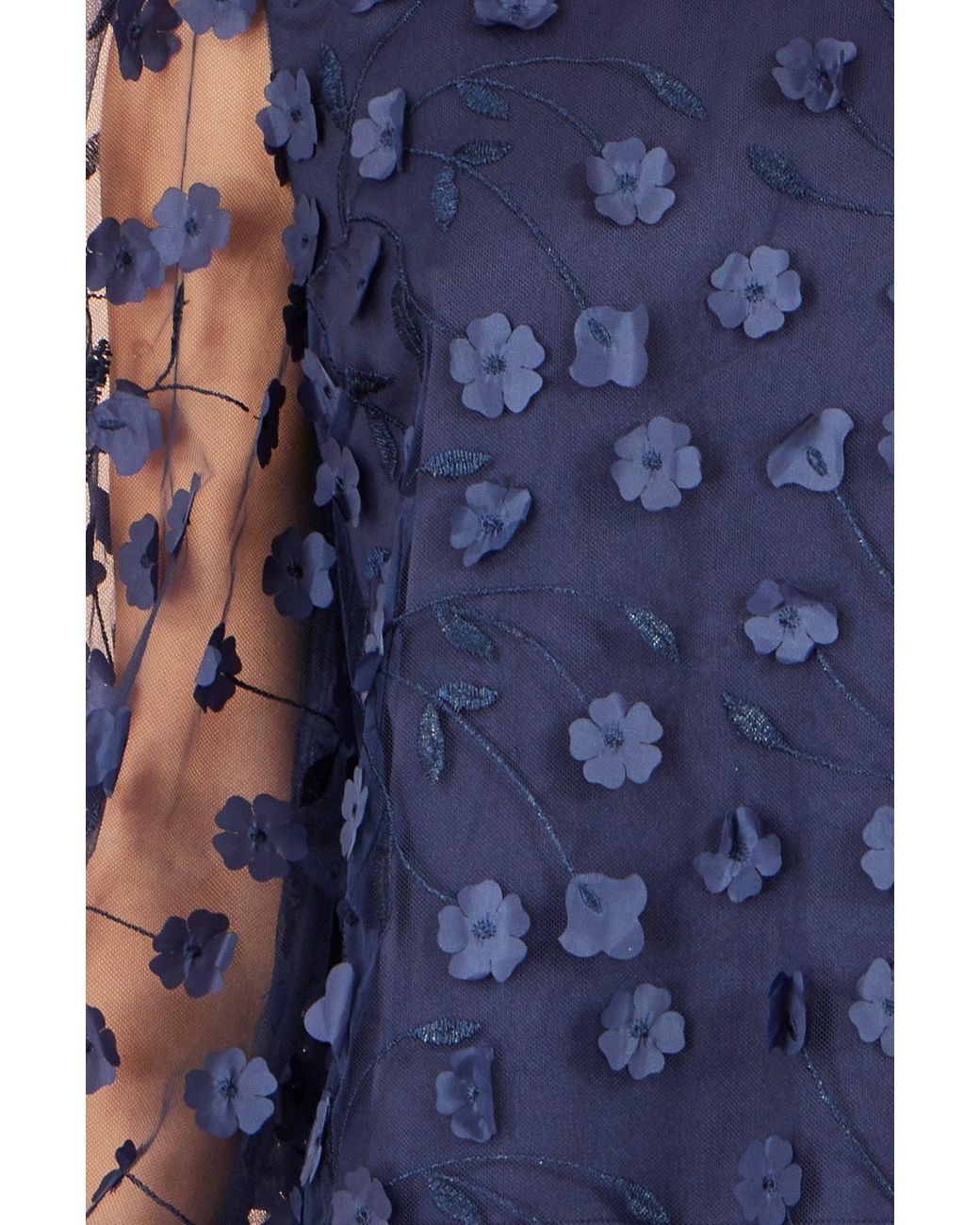 Yumi' Blue Sheer Sleeve Applique Flower Top
