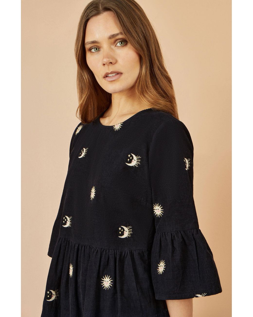 Yumi' Black Cosmic Embroidery Cord Tunic Dress