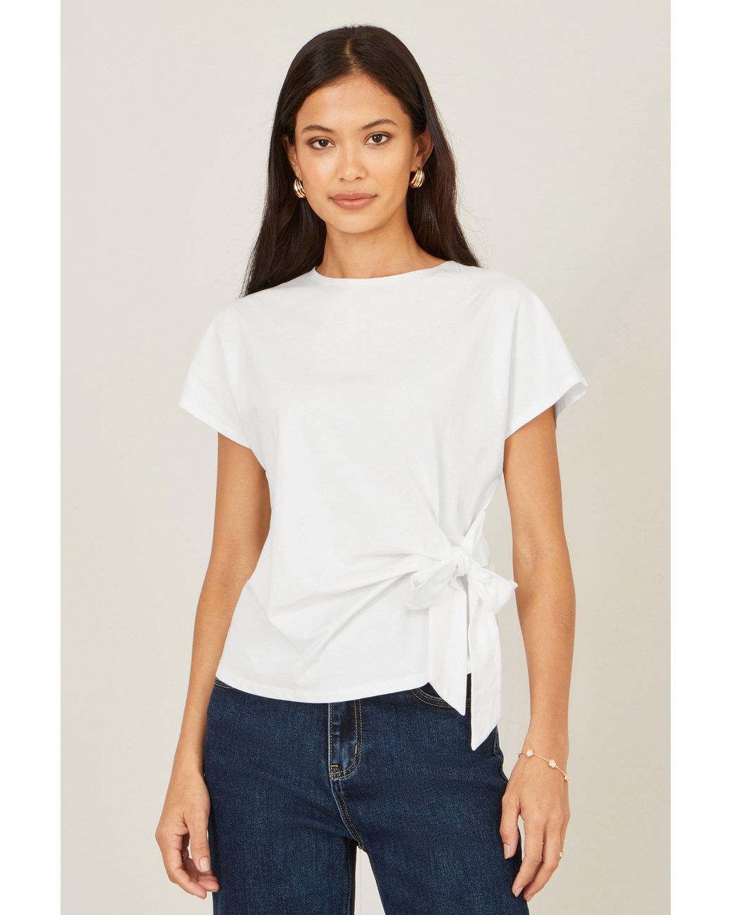 Yumi' White Cotton Jersey Top With Knot Detail