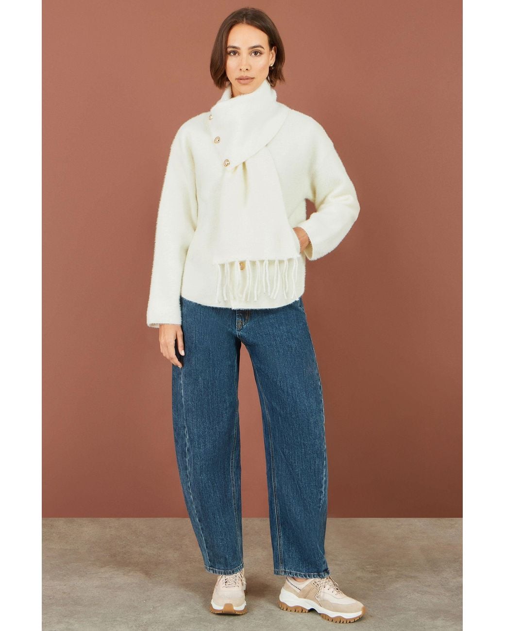 Yumi' Blue Eyelash Knit Jacket With Scarf