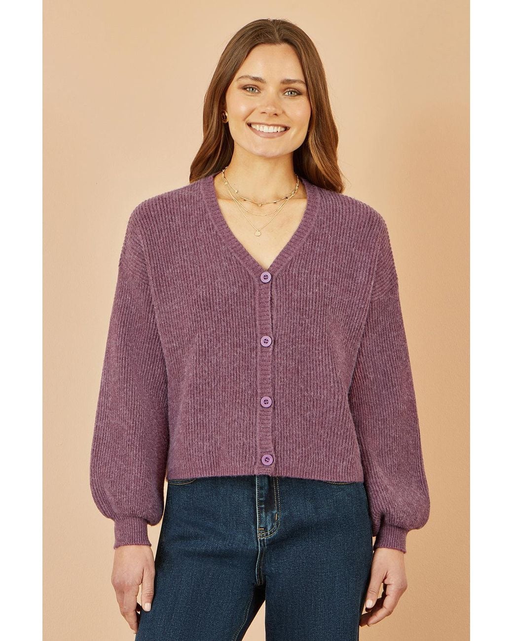 Yumi' Purple Marl Knit Cardigan