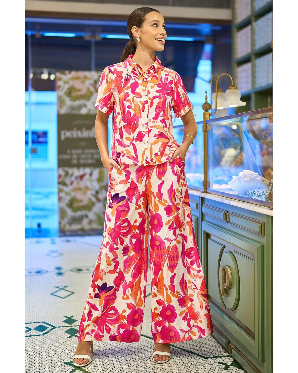 Yumi' Blue Abstract Floral Shirt