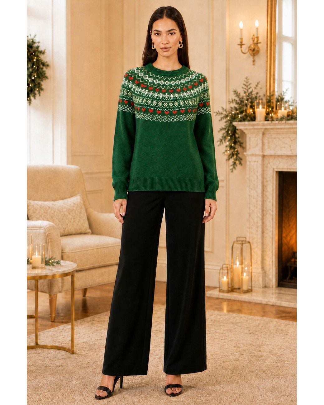 Yumi' Green Relaxed Fairisle Jumper