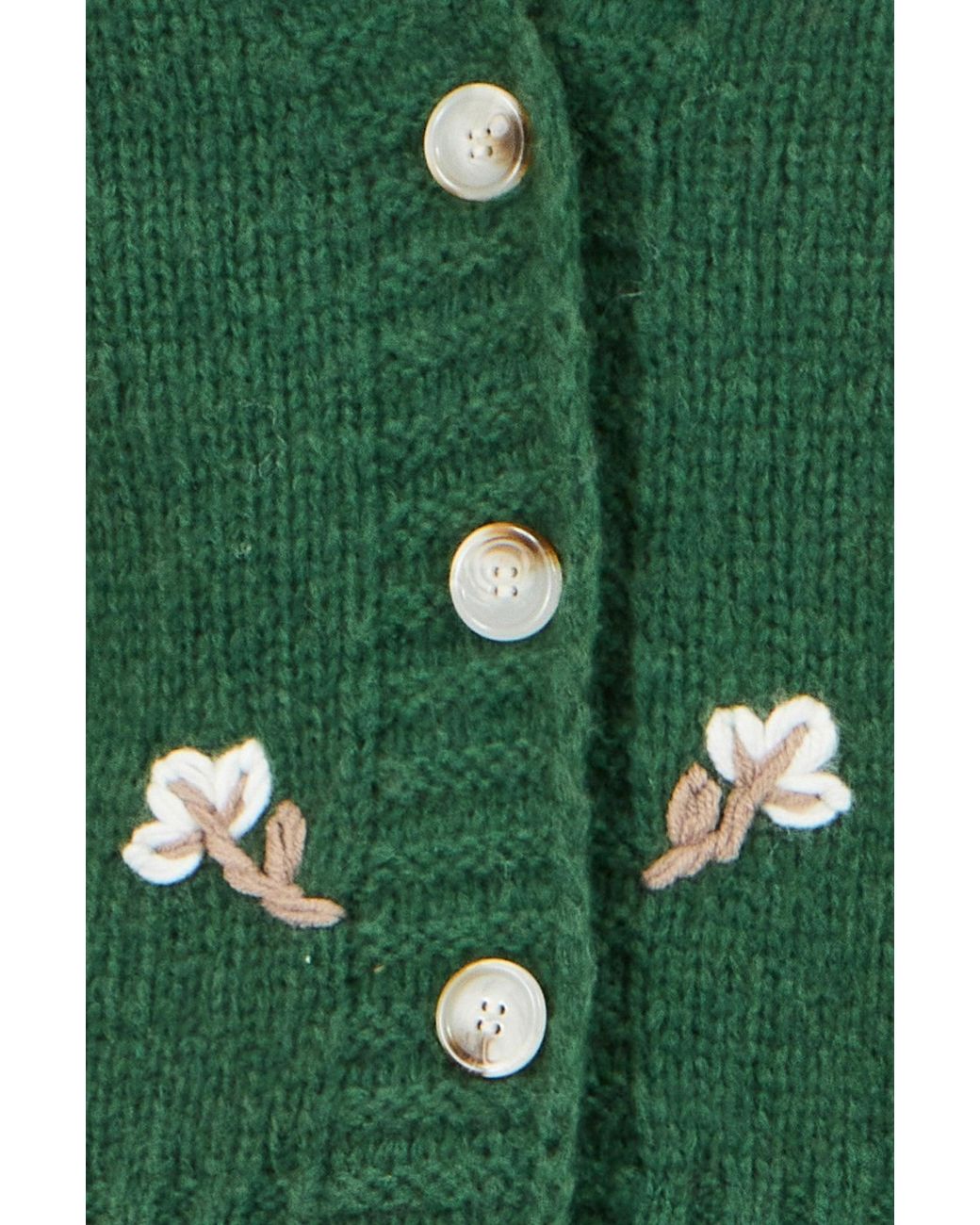 Yumi' Green Hand Embroidered Chunky Knitted Cardigan