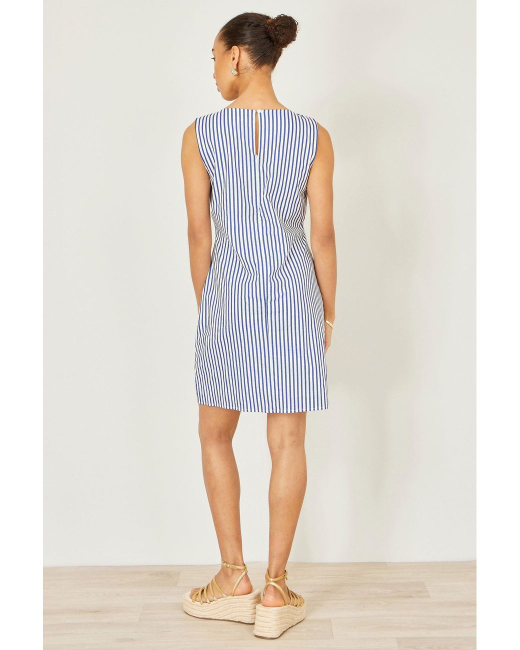 Yumi' Blue Stripe Cotton Shift Dress