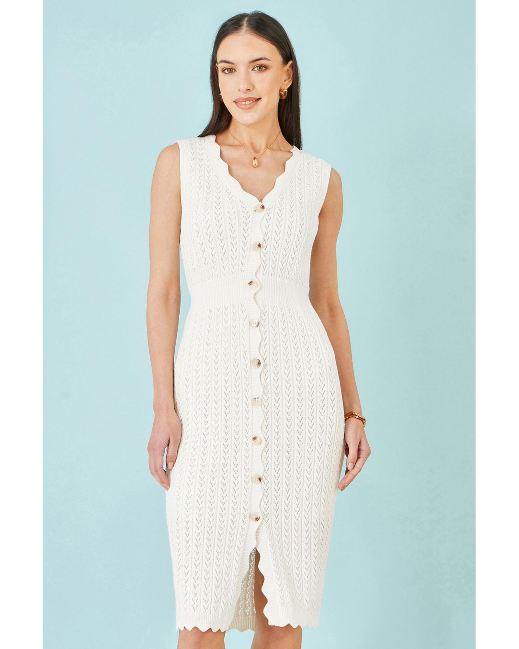 Yumi' Blue Cotton Scallop Crochet Knitted Dress