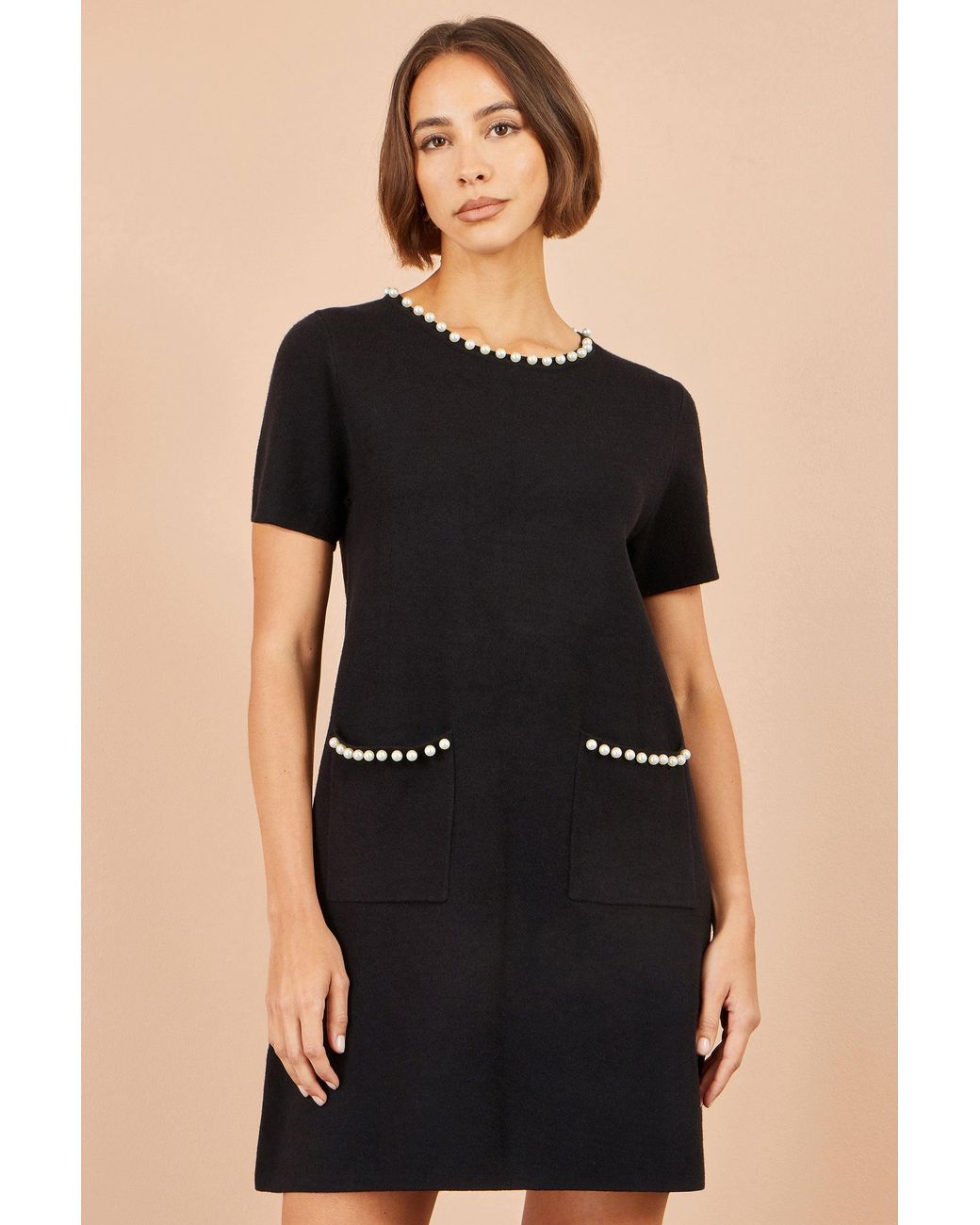 Yumi' Black Pearl Detail Knitted Tunic