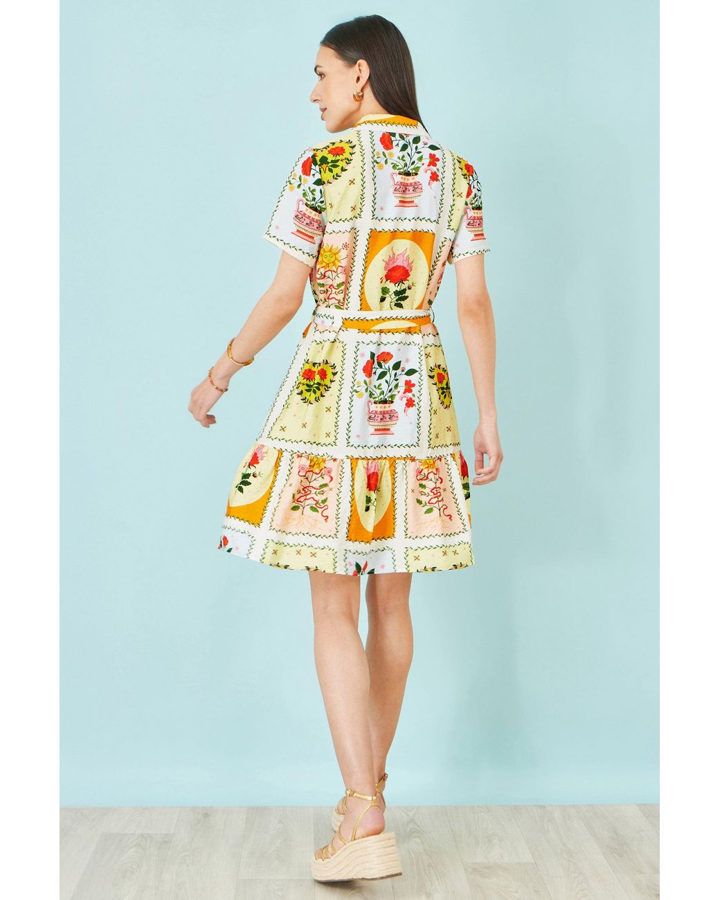 Yumi' Multicolor Multicolour Sun Patchwork Print Shirt Dress