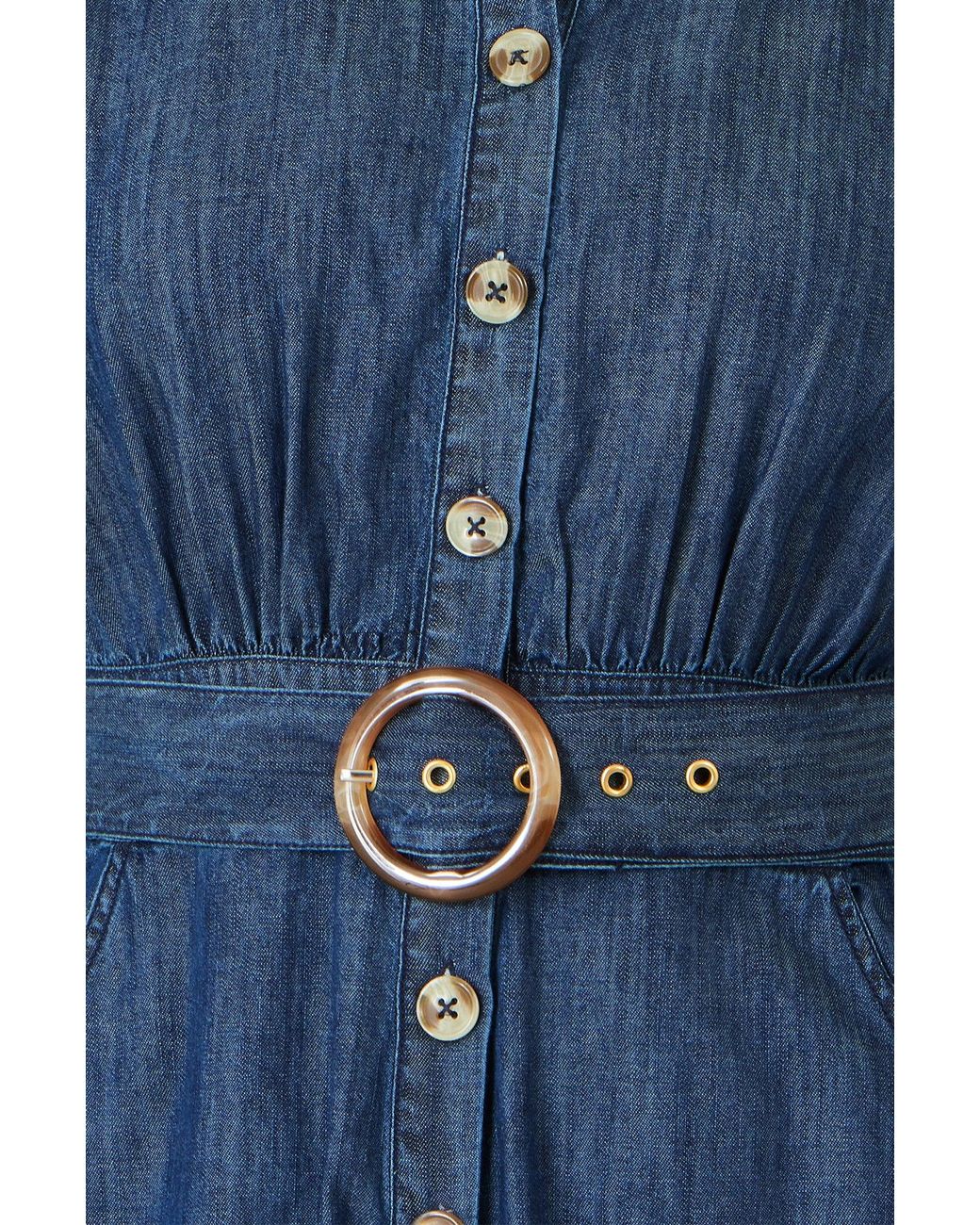Yumi' Blue Chambray Cotton Playsuit