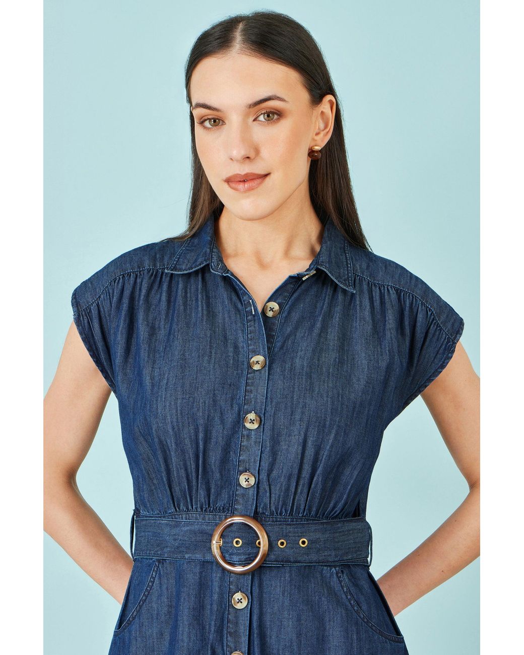 Yumi' Blue Chambray Cotton Playsuit
