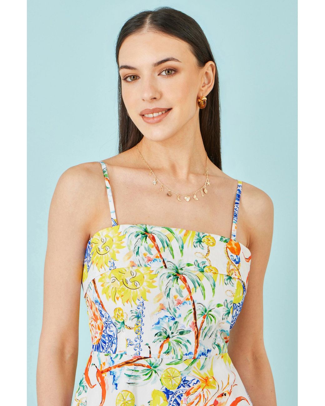 Yumi' Multicolor Mediterranean Print Cotton Mini Sun Dress