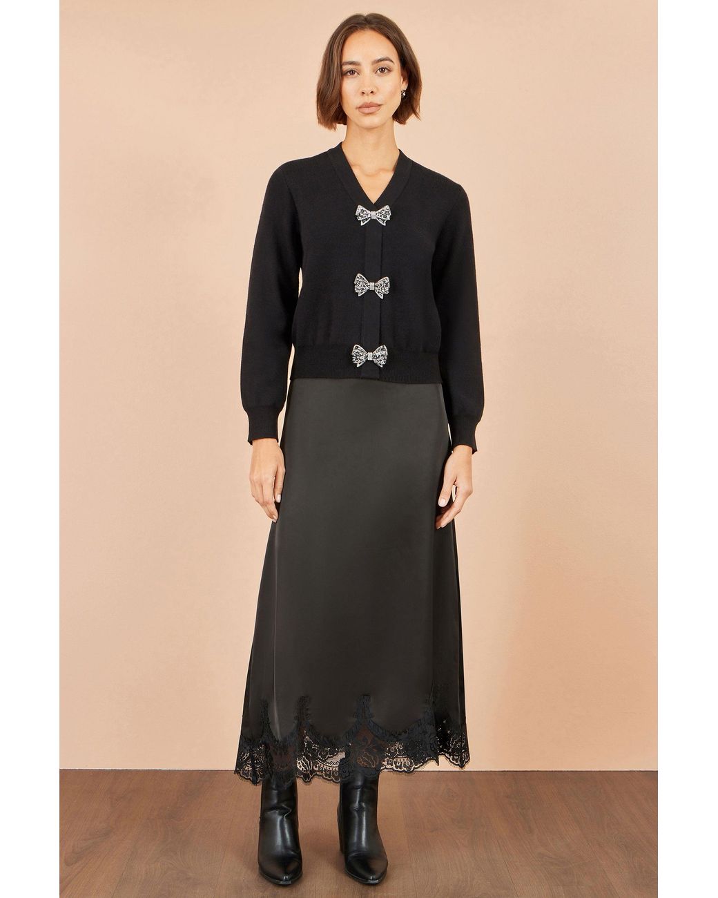Yumi' Black Sparkle Bow Cardigan