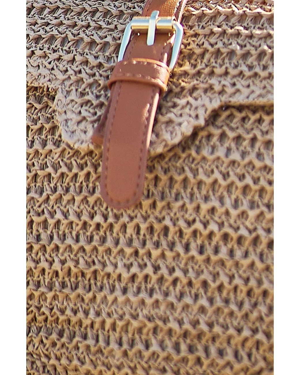 Yumi' Brown Woven Rattan Handbag With Buckle