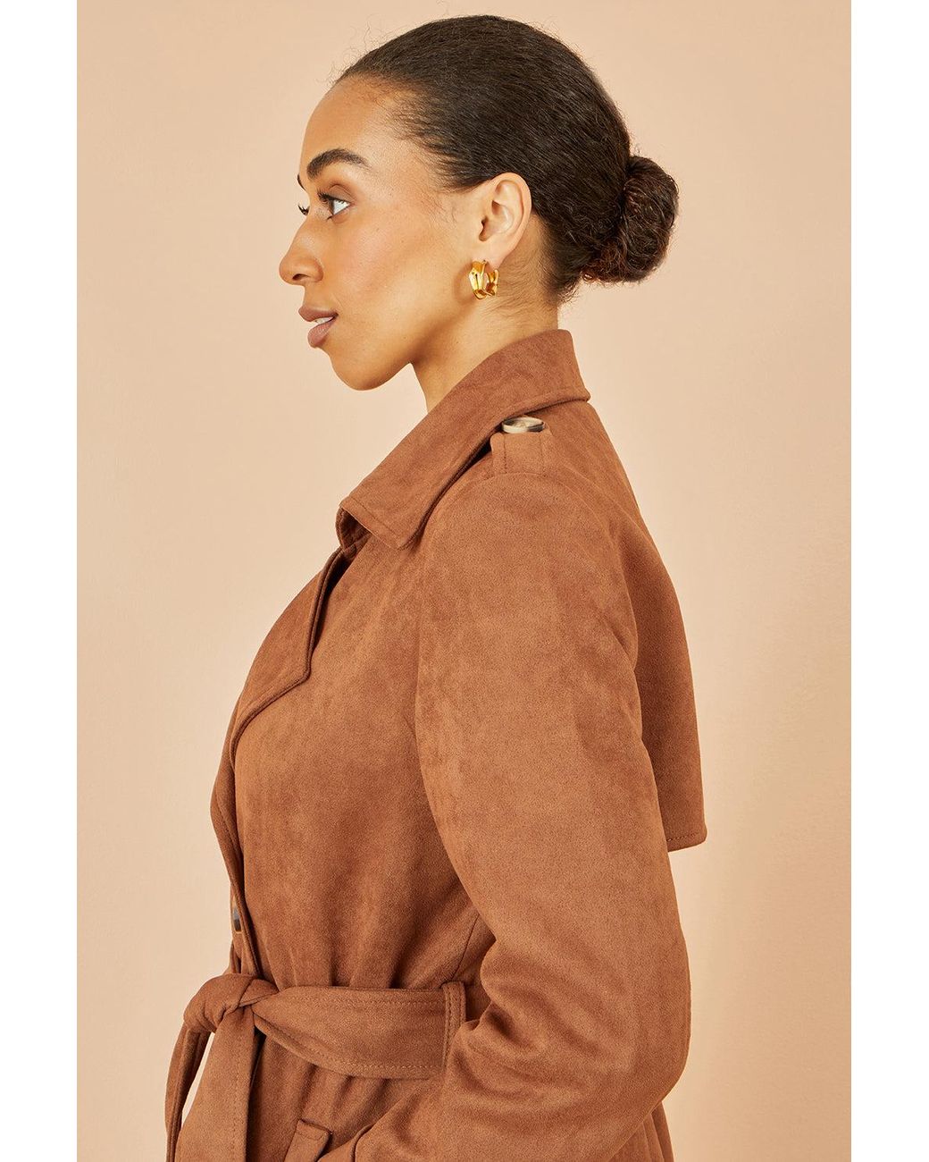 Yumi' Natural Faux Suede Trench Coat