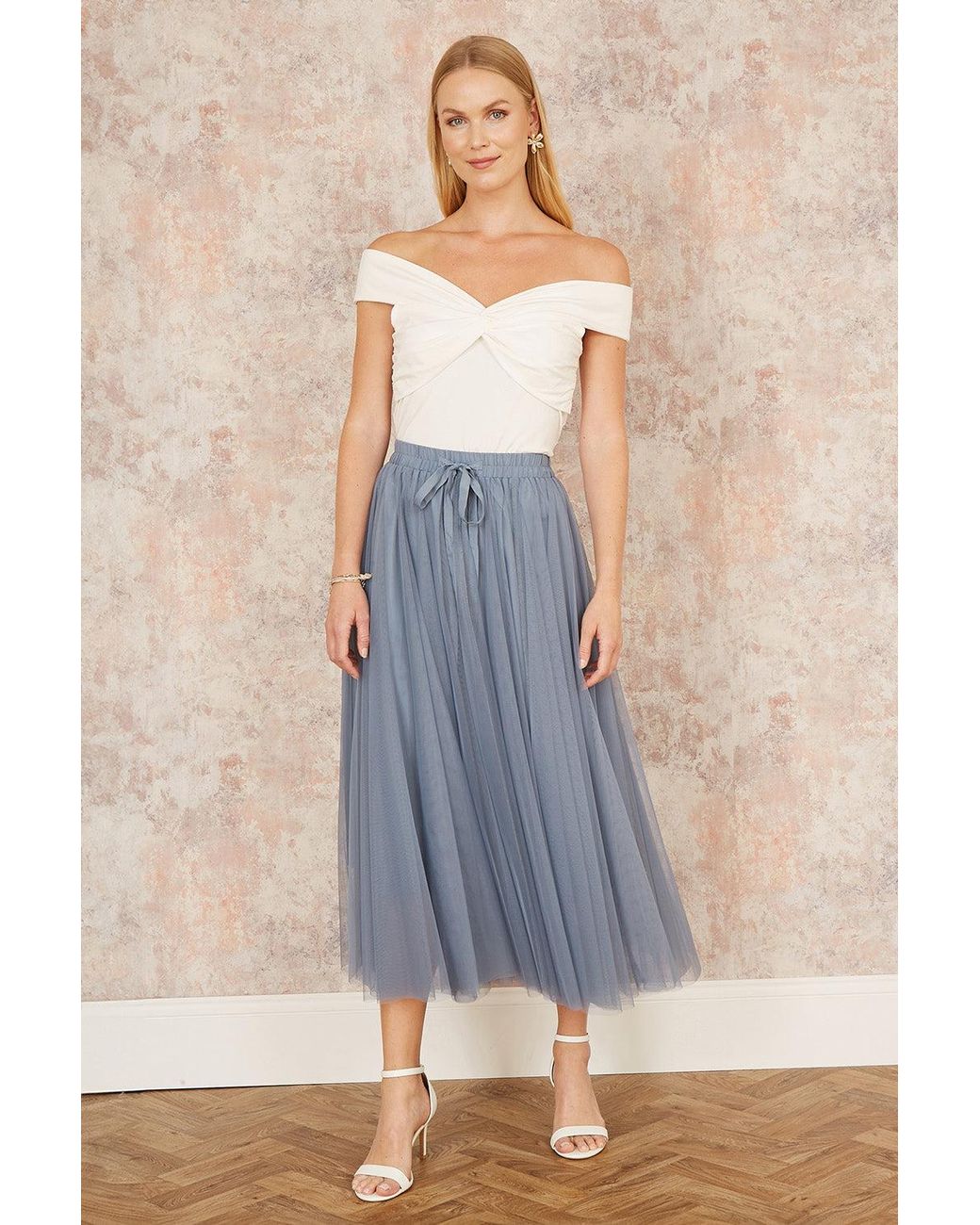 Yumi' Blue Jersey Cotton Bardot Top With Knot Detail