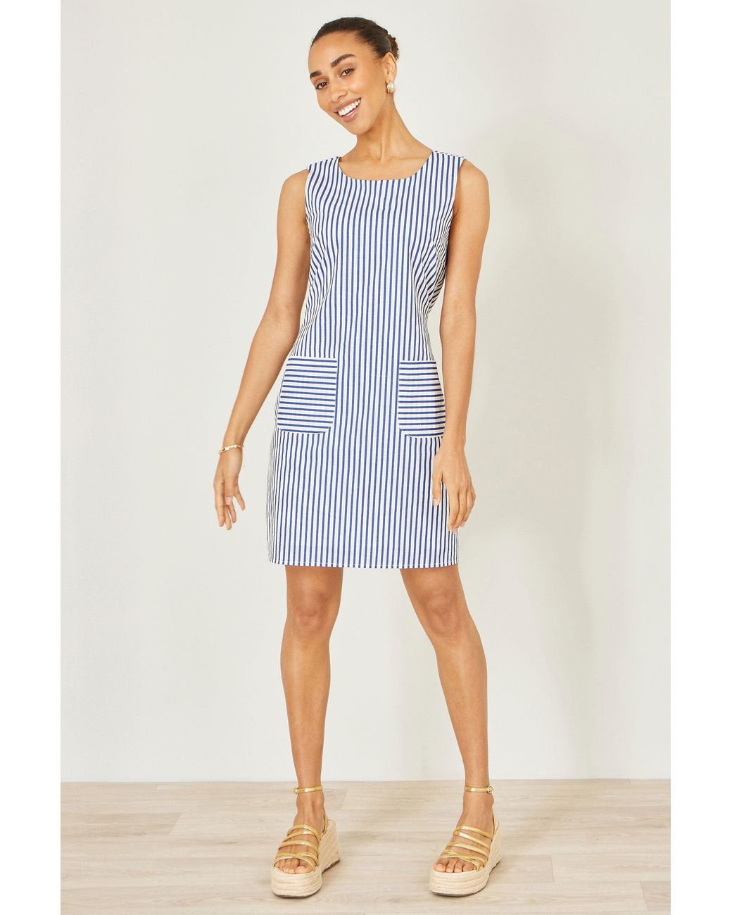 Yumi' Blue Stripe Cotton Shift Dress