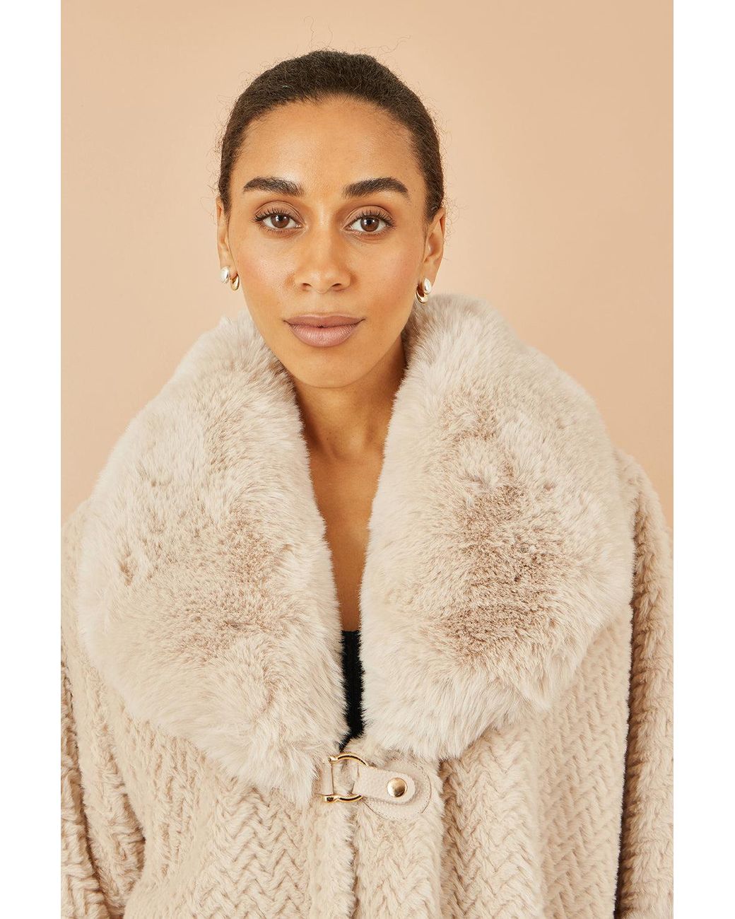Yumi' Natural Textured Fur Lined Cape