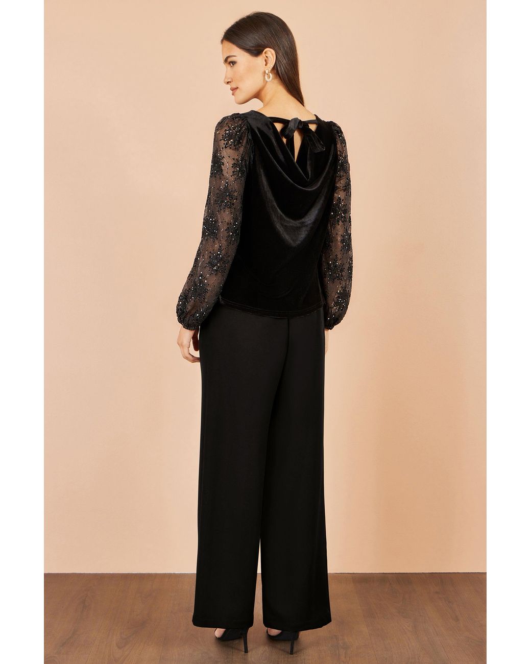 Yumi' Black Velvet Lace Top With Tie Back