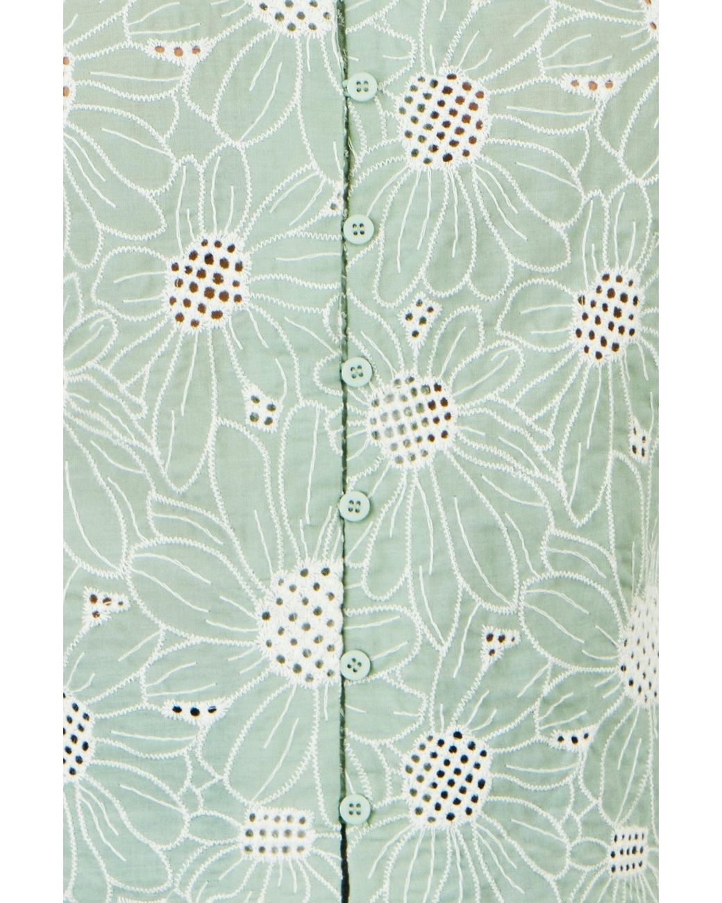 Yumi' Green Daisy Broderie Shirt With Fluted Sleeves