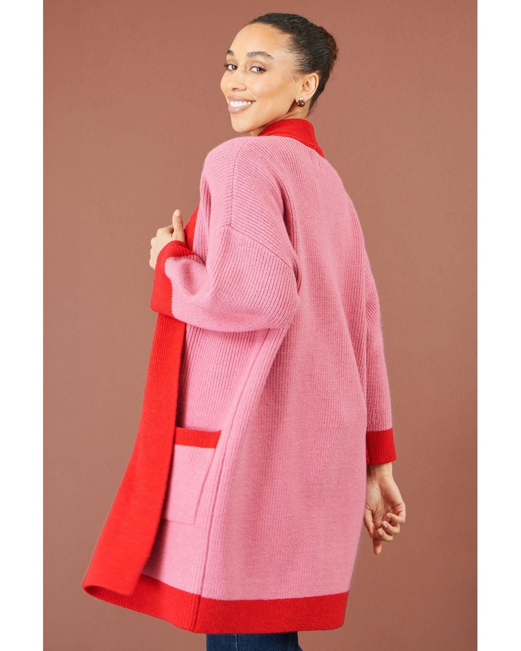 Yumi' Red Contrast Knitted Cardigan