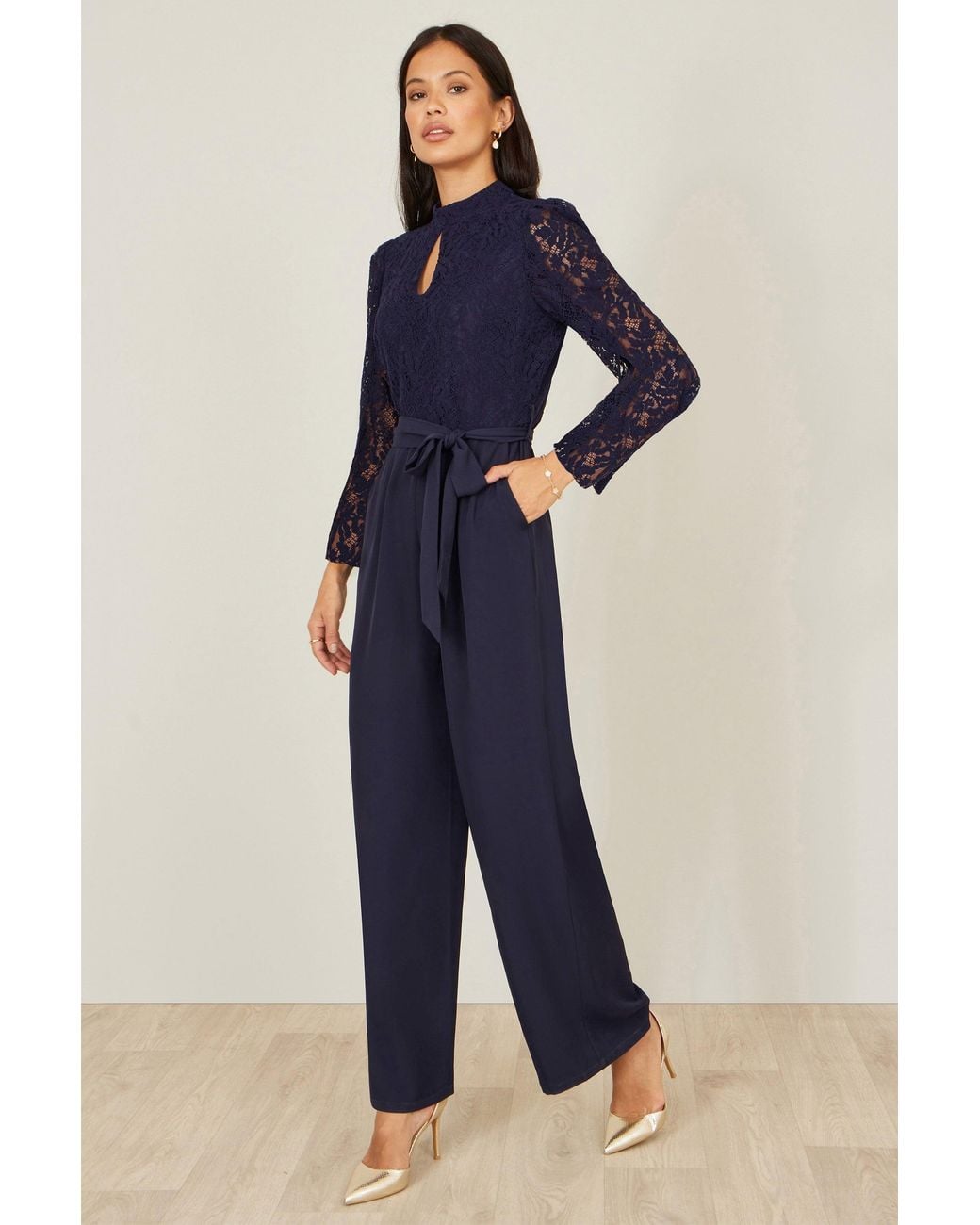 Yumi' Blue Lace Applique Jumpsuit