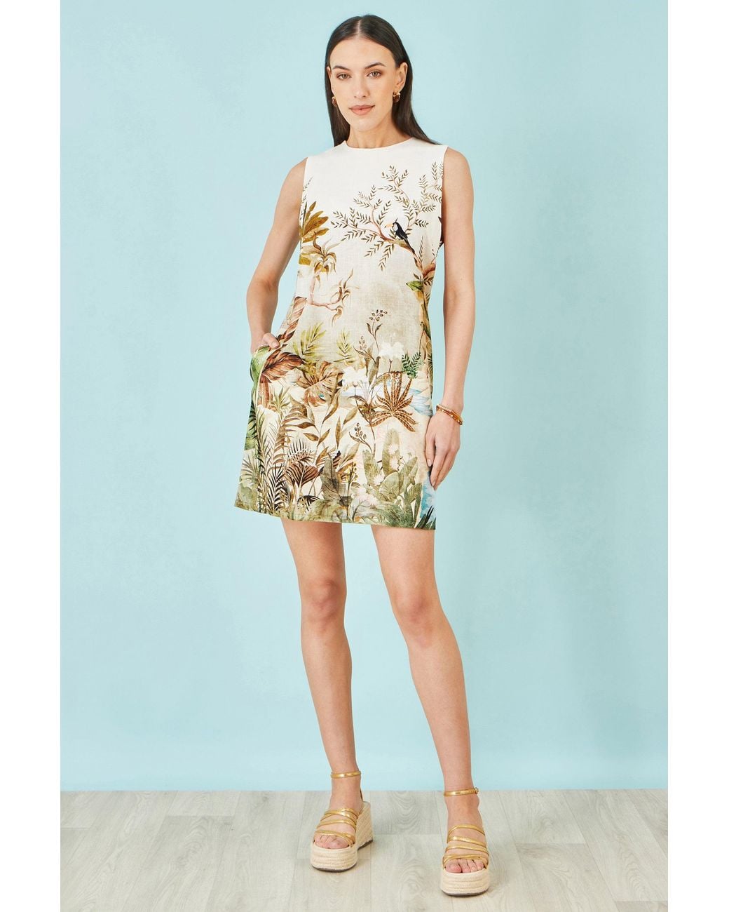 Yumi' White Jungle Print Viscose Shift Dress