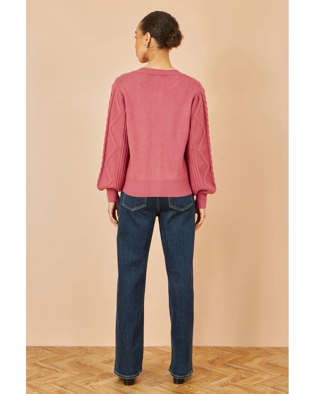 Yumi' Pink Relaxed Fit Cable Cardigan