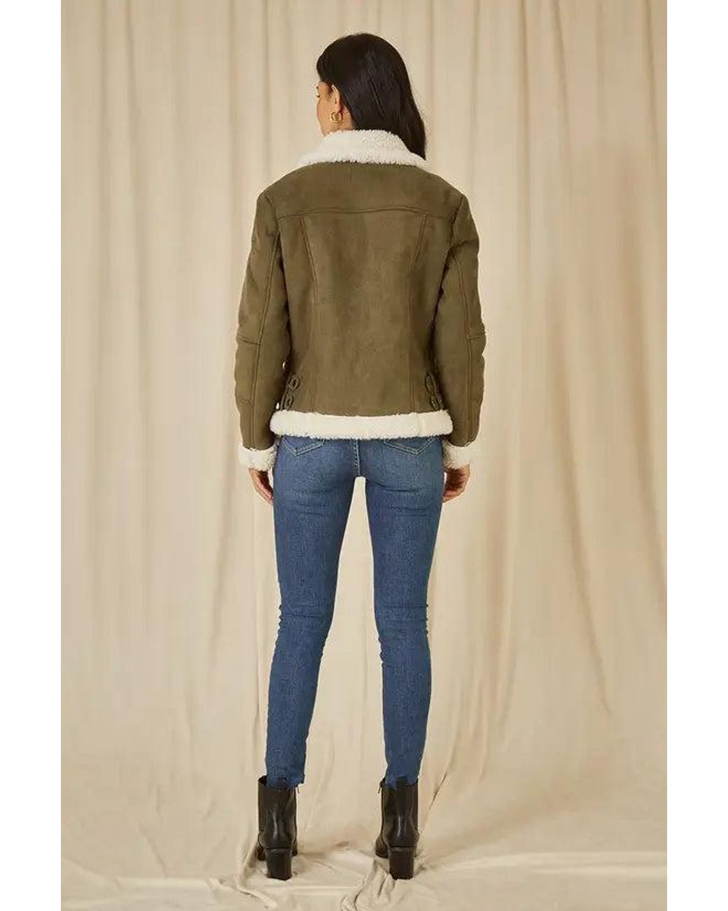 Yumi' Natural Faux Suede And Shearling Biker Jacket