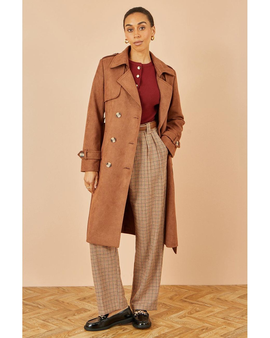 Yumi' Natural Faux Suede Trench Coat