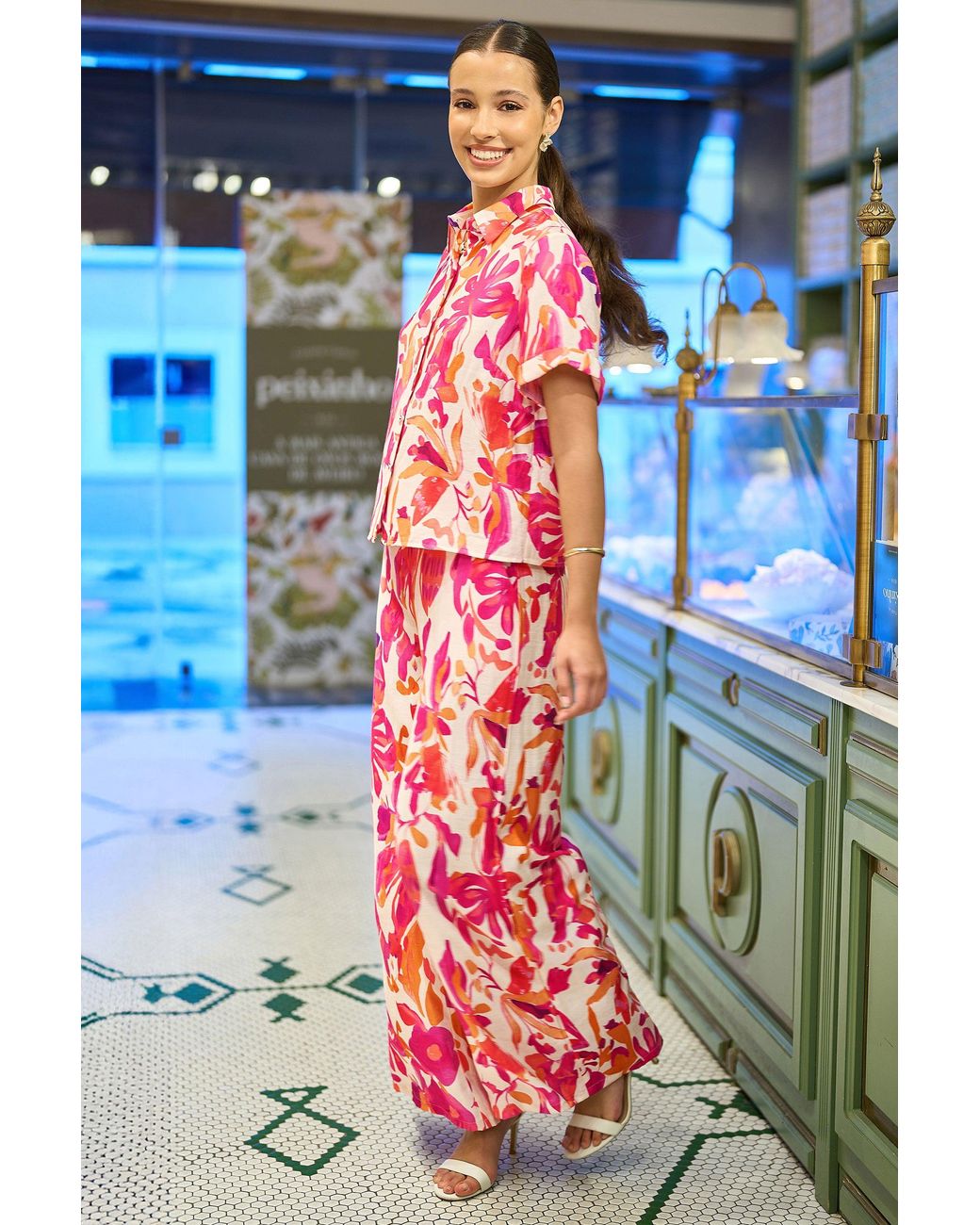 Yumi' Blue Abstract Floral Shirt