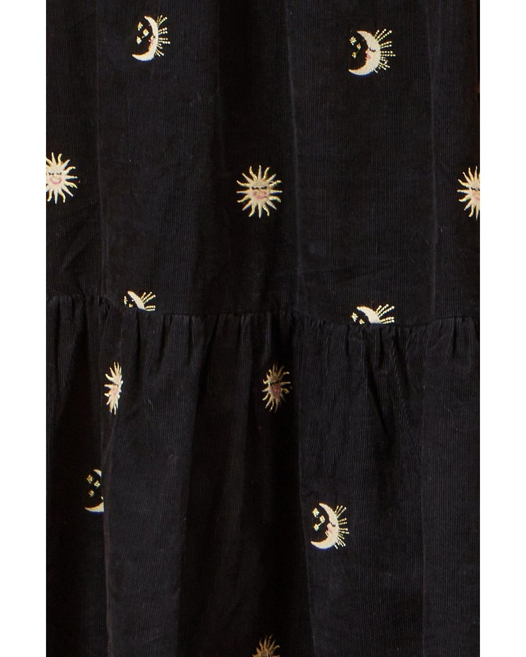 Yumi' Black Cosmic Embroidery Cord Midi Shirt Dress