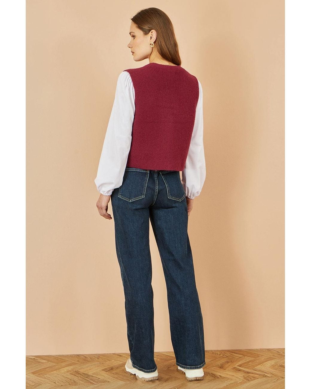 Yumi' Red Knitted Pullover Waistcoat