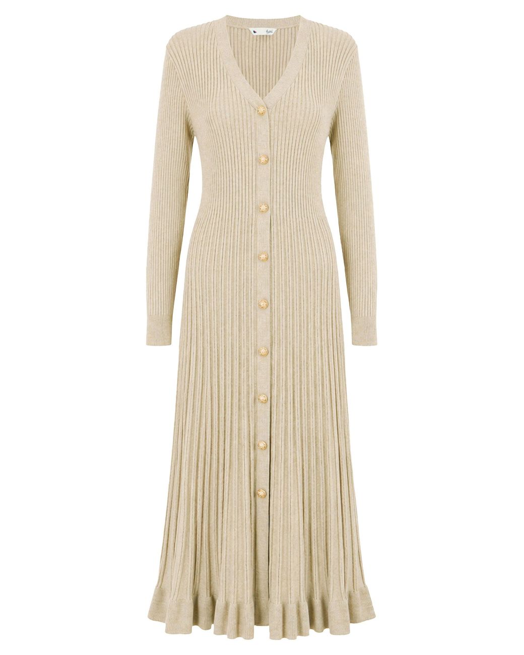 Yumi' Natural Viscose Knitted Midi Ribbed Dress