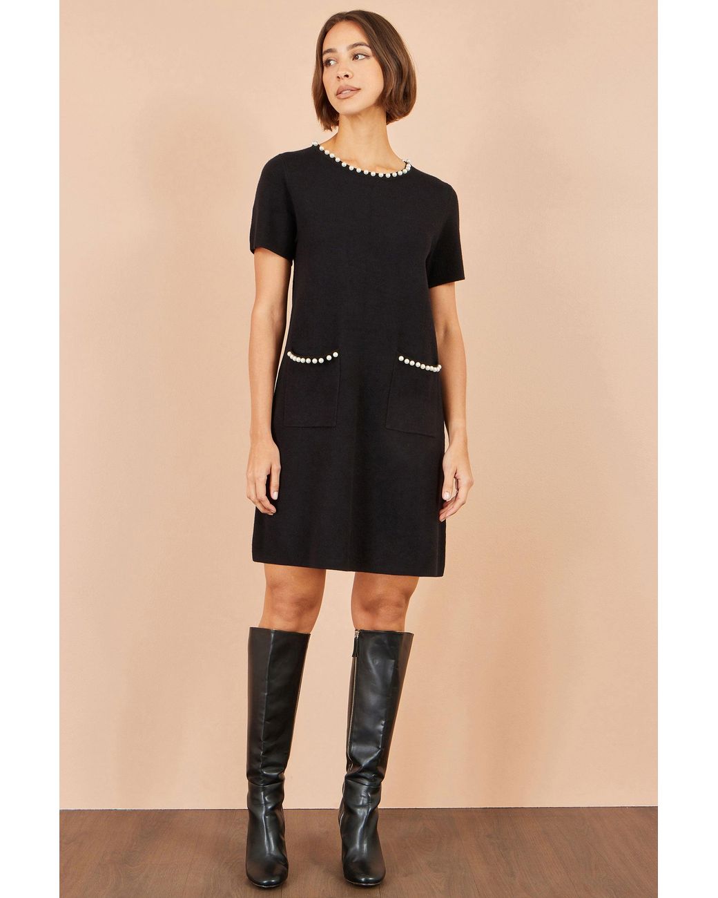 Yumi' Black Pearl Detail Knitted Tunic