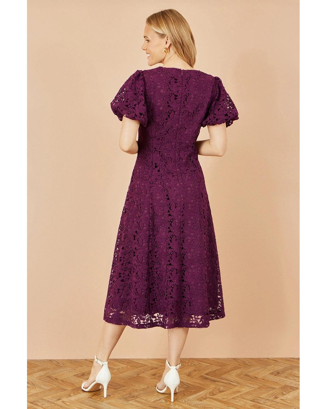 Yumi' Purple Lace Midi Skater Dress