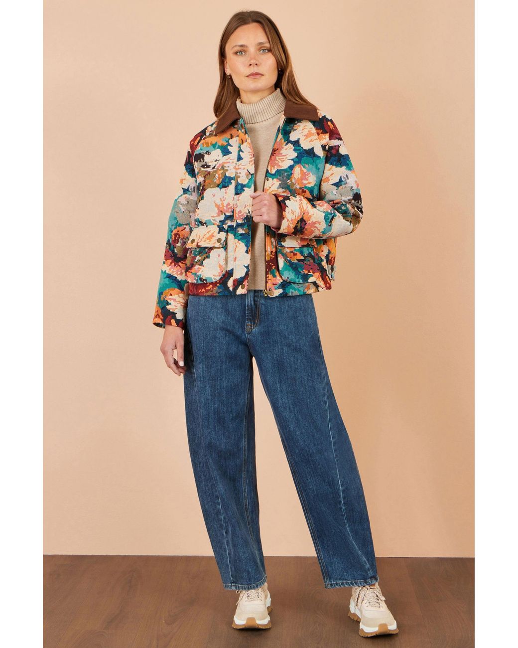 Yumi' Blue Multicolour Floral Woven Bomber Jacket
