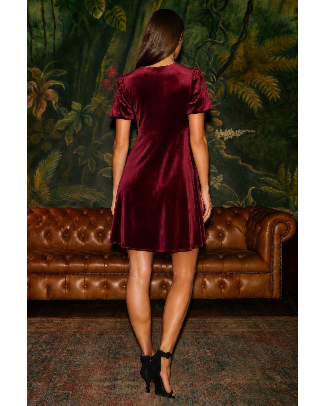 Yumi' Red Velvet Skater Dress With Dimante Bow Detail